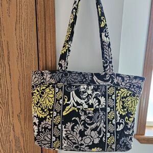 Vera Bradley Baroque Quilted Tote Bag Black Yellow Gray retired